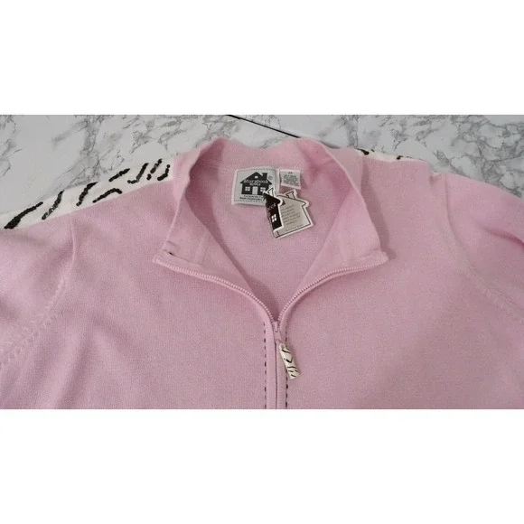New Storybook Knits Sweater Full Zip Cardigan Pink Zebra Sequin Women's Size 2X - Picture 9 of 13
